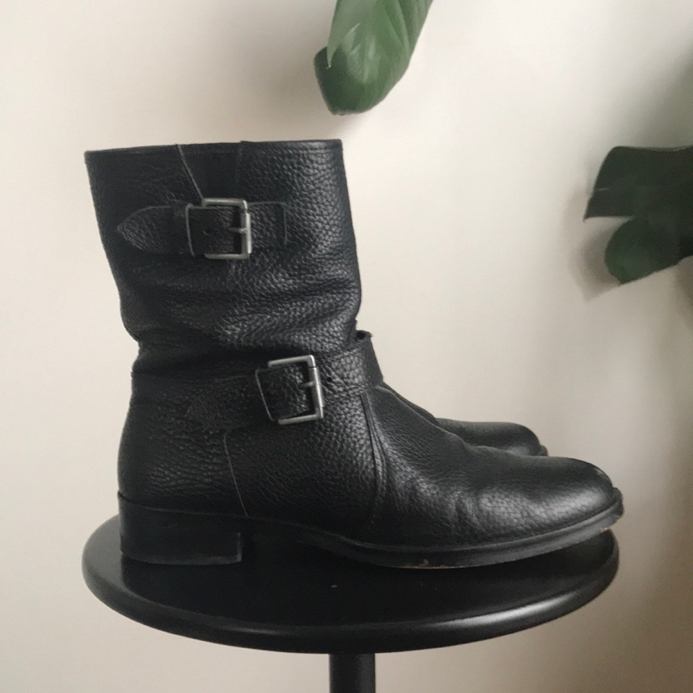 J Crew biker boots buckle pebbled leather SZ 8